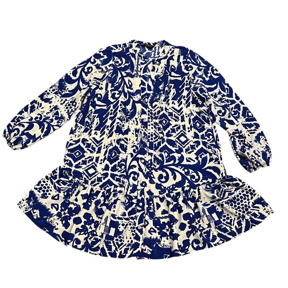 Zara Long Sleeve Boho Tiered Mini Dress, Cobalt Blue Print, S - Picture 6 of 6